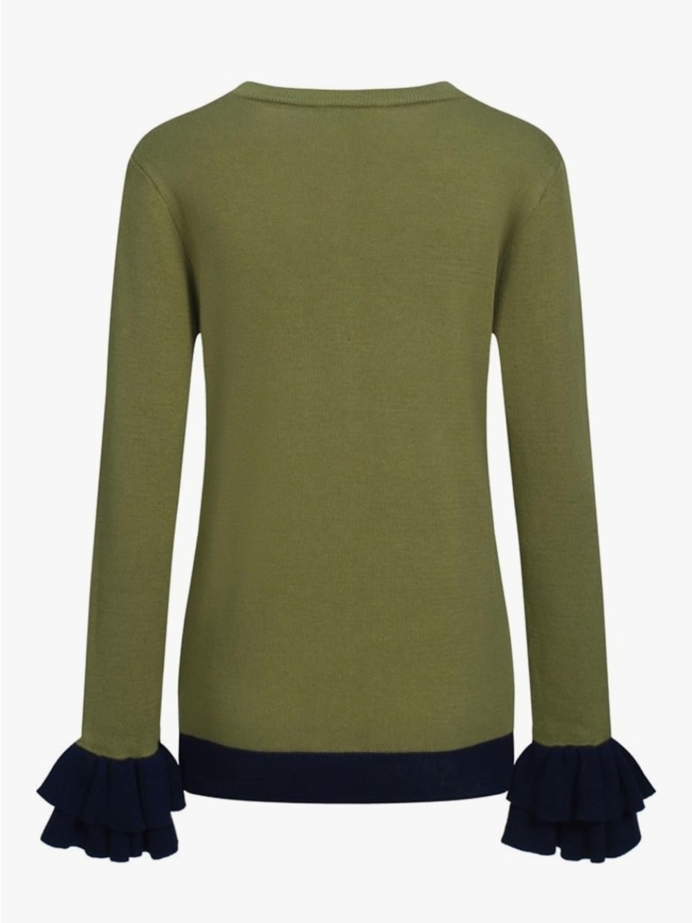 OXKNIT Olive Owl Intarsia Ruffle-Cuff Crewneck Sweater - Picture 2 of 5